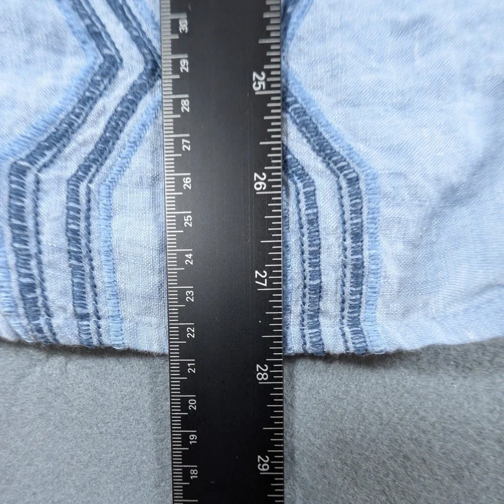 Banana Republic Button Up Shirt Mens Large Blue Linen Embroidered 430145-00 NWOT